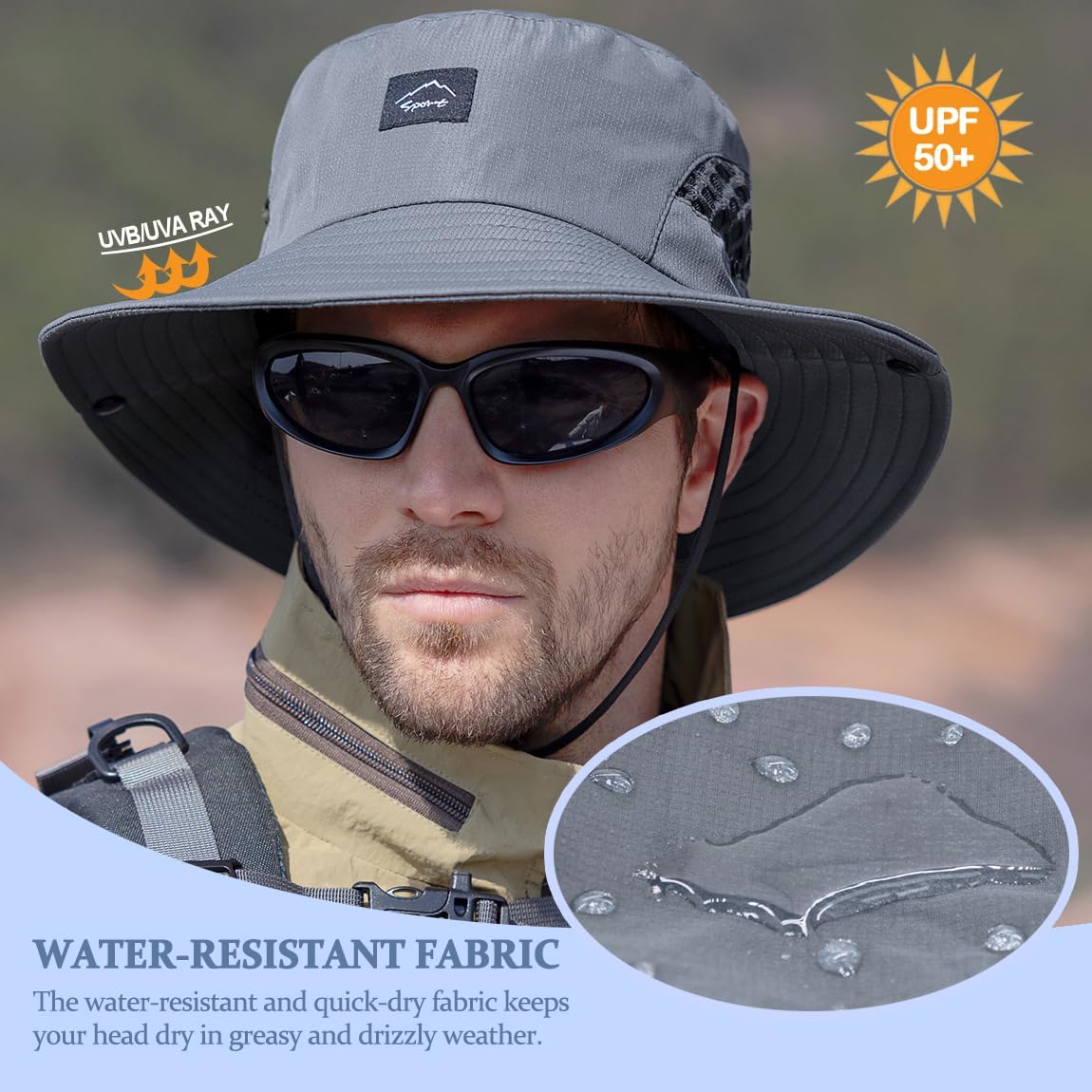 Sireck Fishing Hat, UPF50+ Wide Brim Sun Hat for Men Women, UV Protection Hiking Beach Bucket Hats Summer Safari Hat