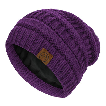 Beanies Women Satin Lined Beanie Winter Hats for Women Silk Lined Slouchy Beanie for Winter Warm Knit Cuffed Beanie Hat