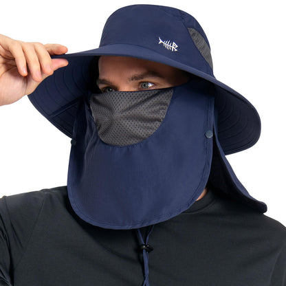 BASSDASH UPF 50+ Breathable Sun Hat with Removable Face Cover and Neck Flap Wide Brim Bucket Hat for Fishing Hiking Men Women