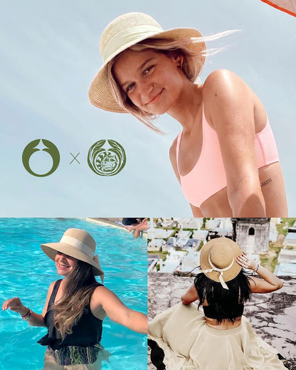 FURTALK Womens Beach Sun Straw Hat Wide Brim UV Protection Travel Hat