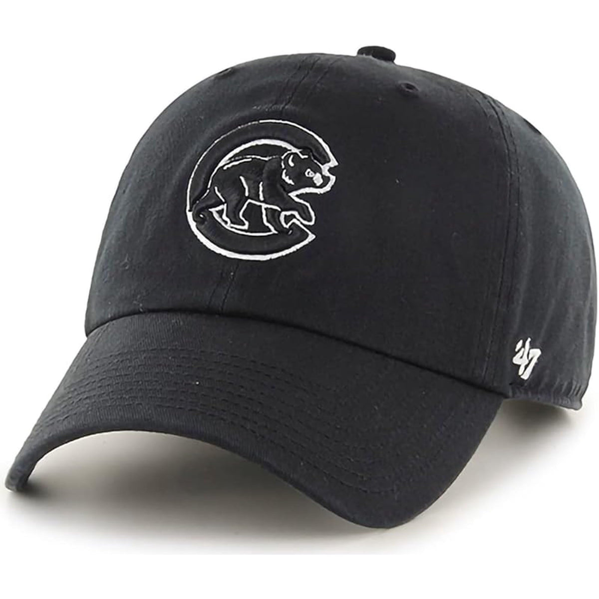47 Brand MLB Black White Primary Logo Clean Up Adjustable Baseball Cap Hat, Adult One Size Fits All