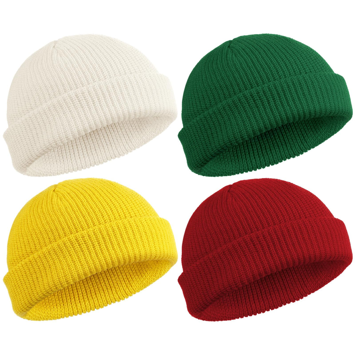 SATINIOR 4 Pieces Trawler Beanie Watch Hat Roll up Edge Skullcap Fisherman Beanie Unisex