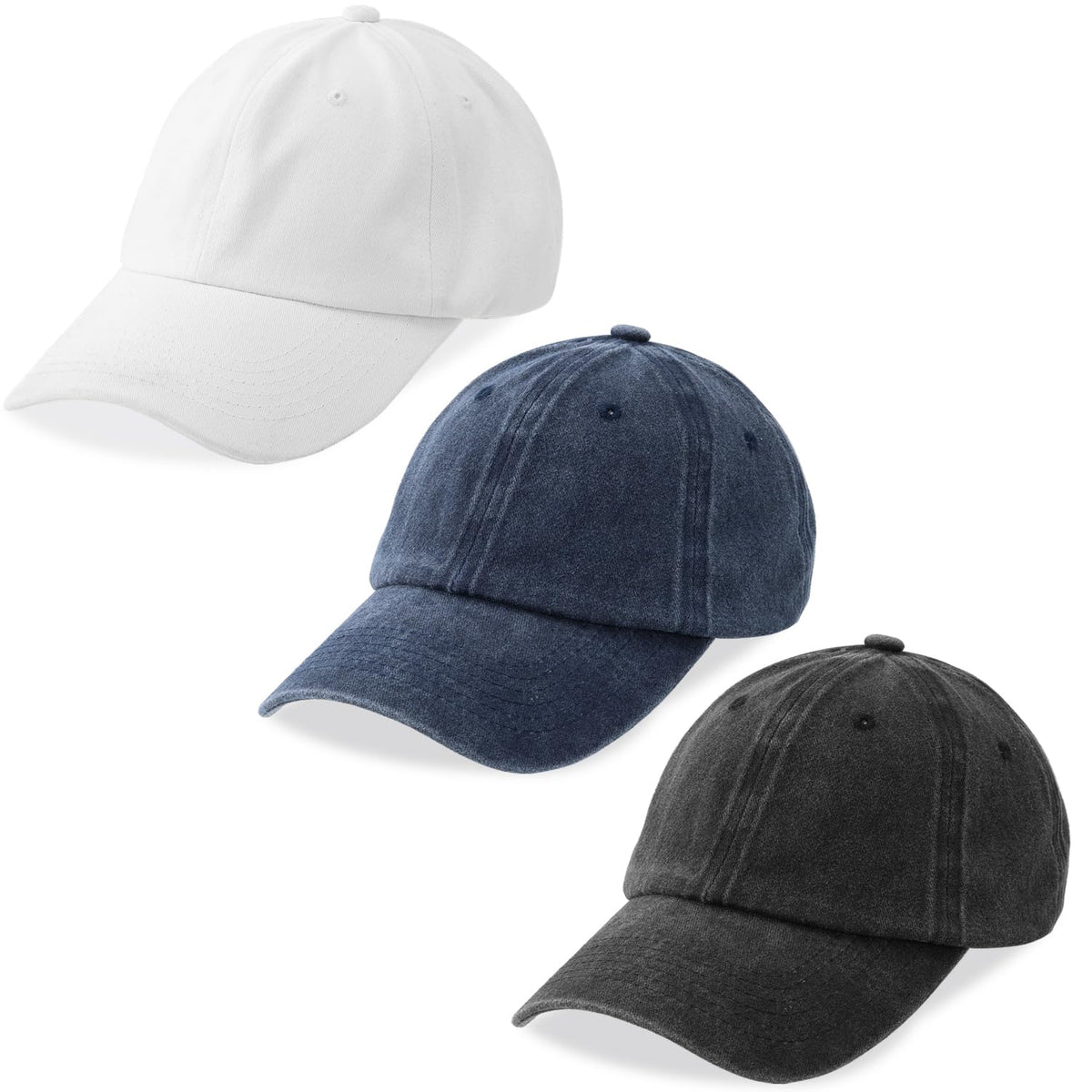 MEINICY 3 Packs Washed-Cotton Plain Baseball Cap, Adjustable Dad Hat