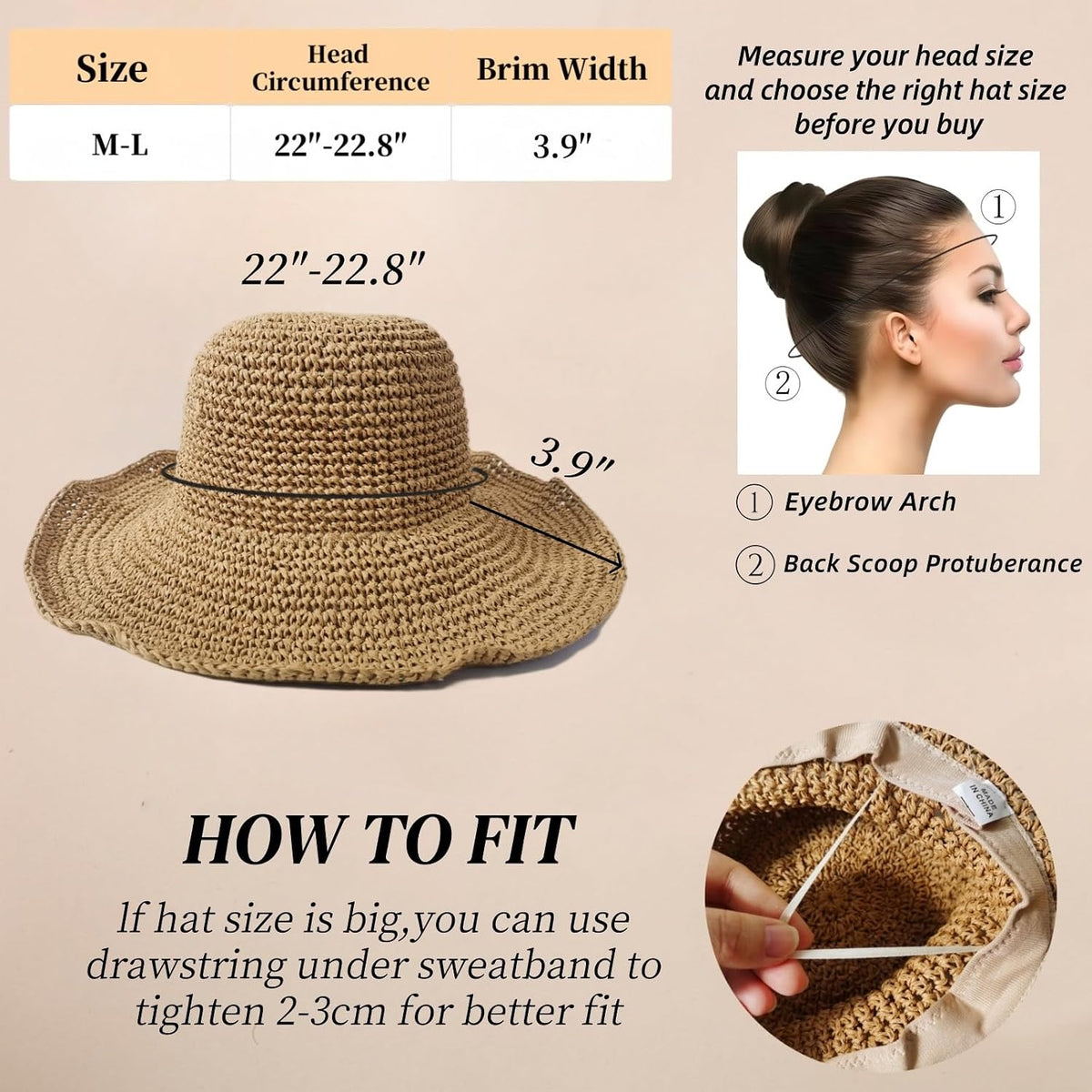 Floppy Big Beach Straw Hats for Women Foldable Summer Wide Brim Packable Sun Hat Womens Travel Straw Fedora Hat