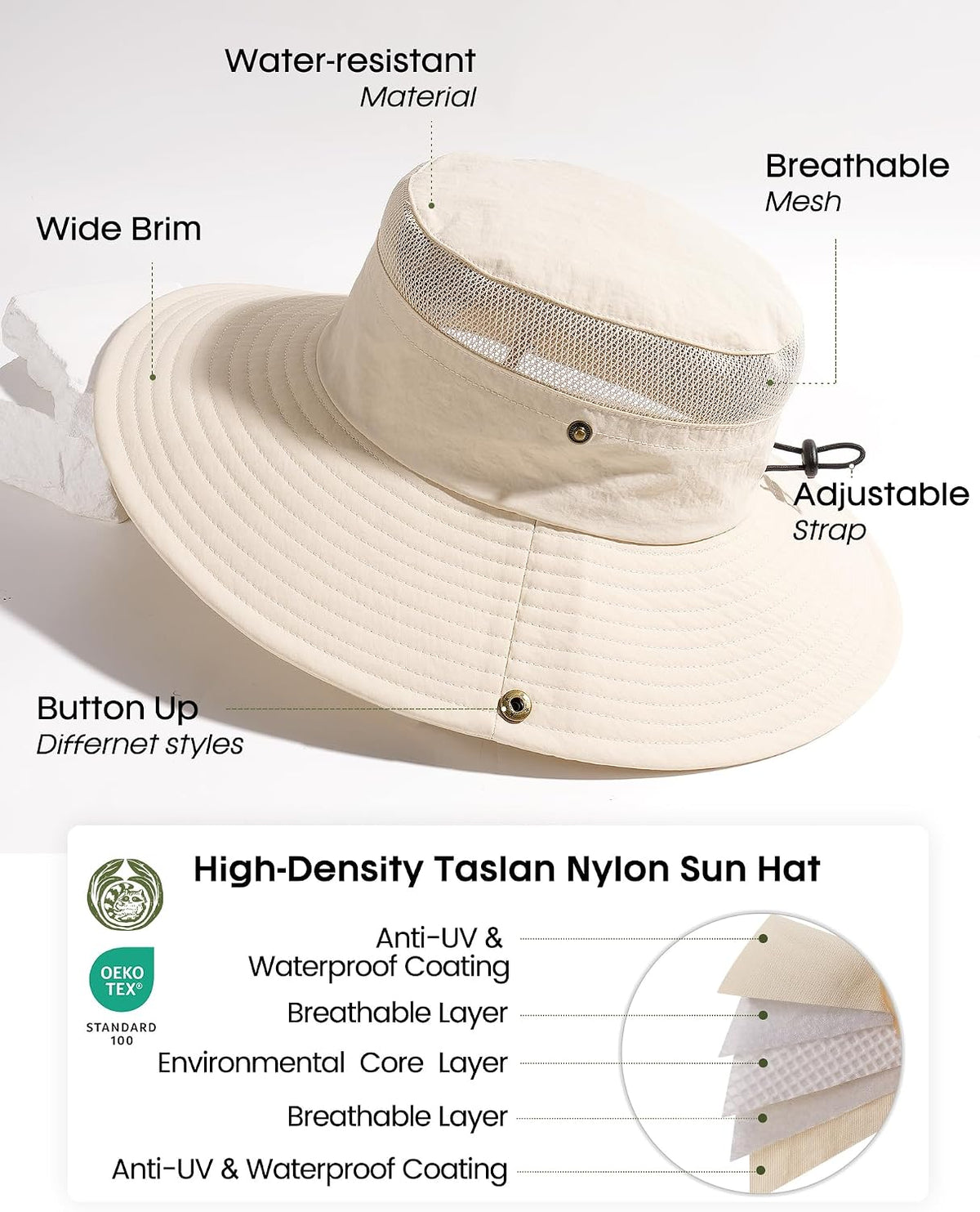 FURTALK Sun Hats for Women UV Protection Wide Brim Ponytail Hiking Hat
