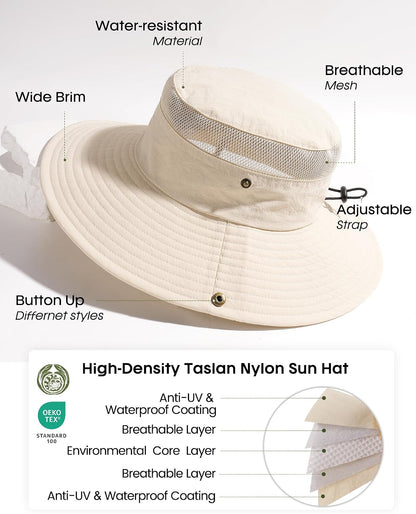 FURTALK Sun Hats for Women UV Protection Wide Brim Ponytail Hiking Hat