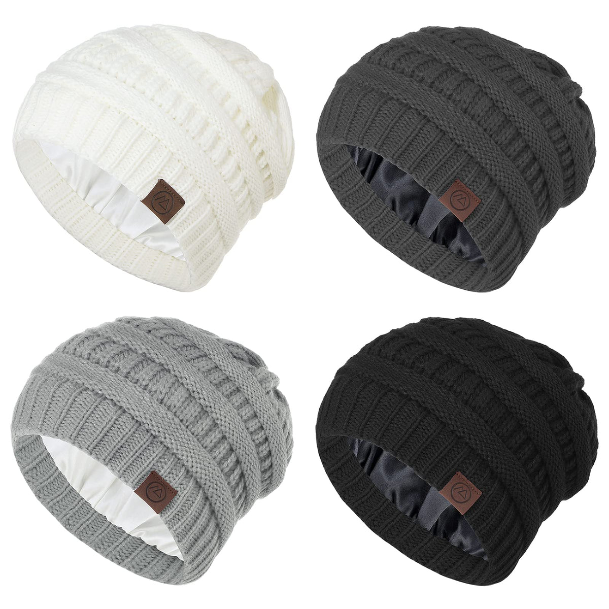 Beanies Women Satin Lined Beanie Winter Hats for Women Silk Lined Slouchy Beanie for Winter Warm Knit Cuffed Beanie Hat