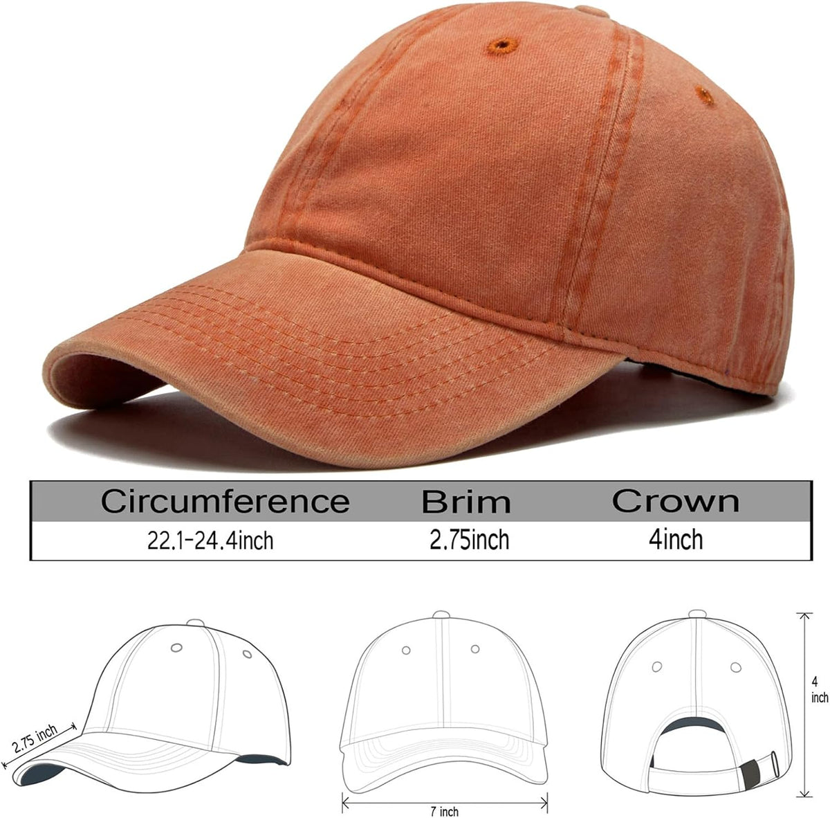 Edoneery Baseball Cap for Men and Women, Low Profile Washed Cotton Dad Hat