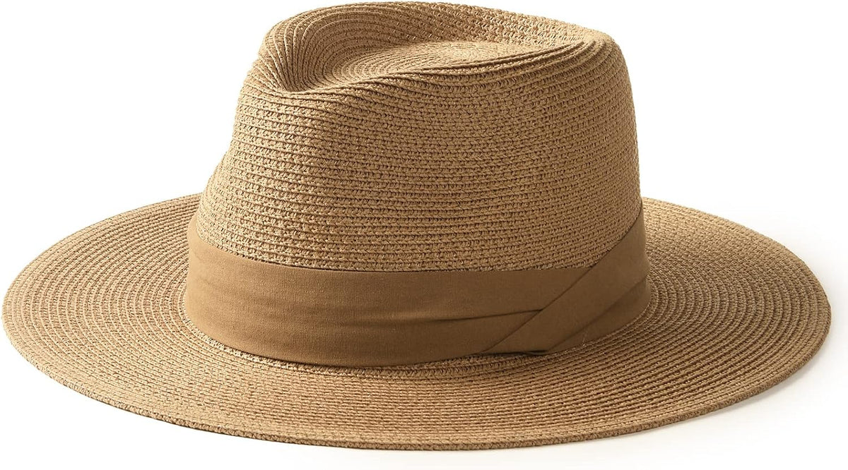 FURTALK Sun Hat Wide Brim Straw Fedora Panama Beach for Men Women