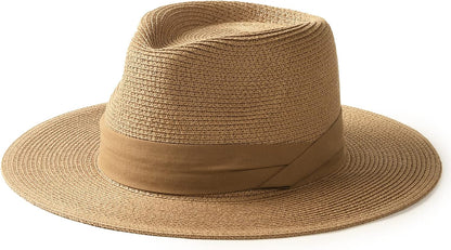 FURTALK Sun Hat Wide Brim Straw Fedora Panama Beach for Men Women