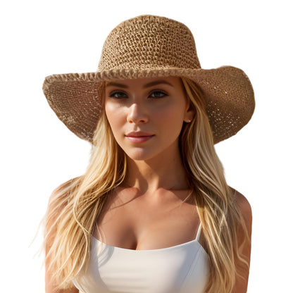 Floppy Big Beach Straw Hats for Women Foldable Summer Wide Brim Packable Sun Hat Womens Travel Straw Fedora Hat