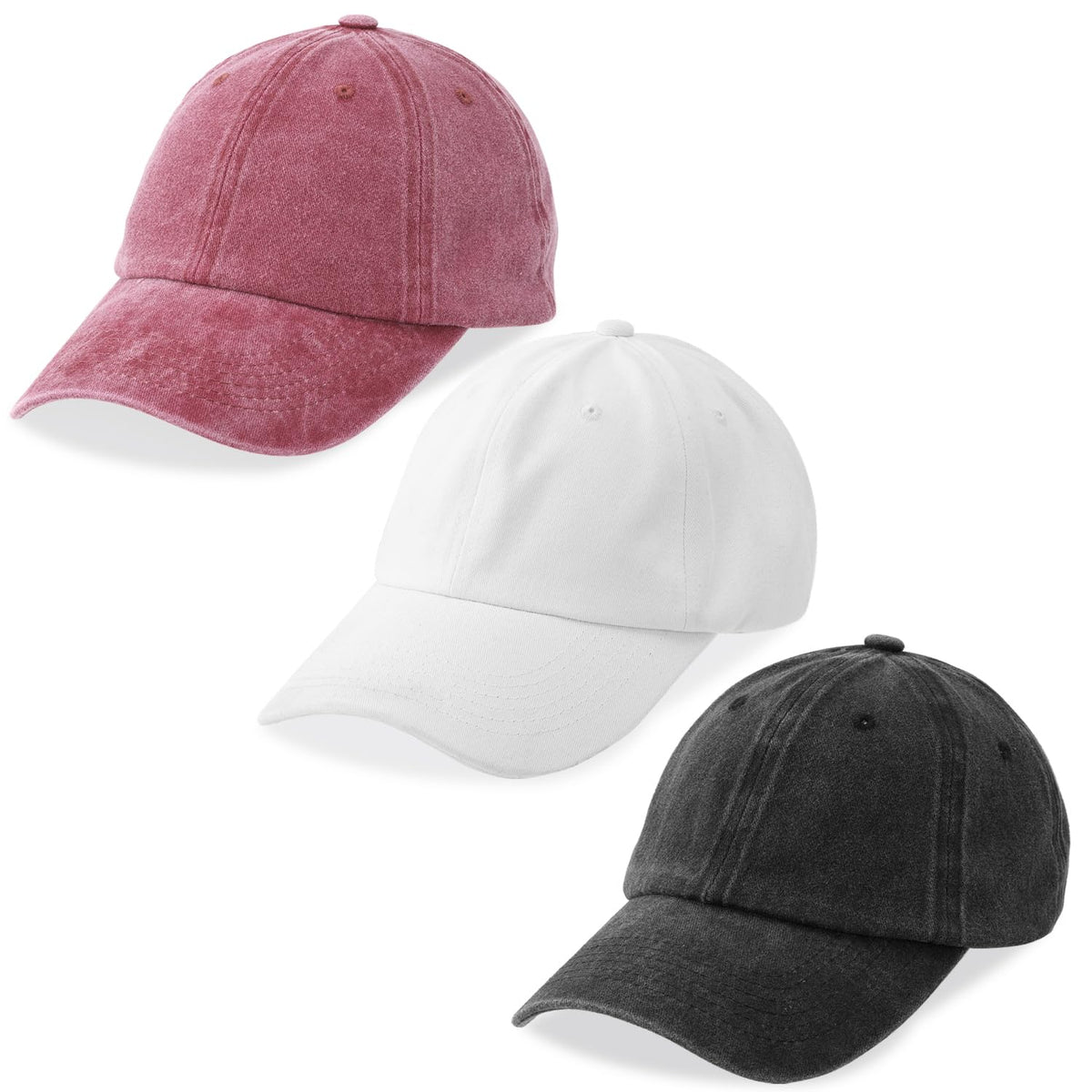 MEINICY 3 Packs Washed-Cotton Plain Baseball Cap, Adjustable Dad Hat
