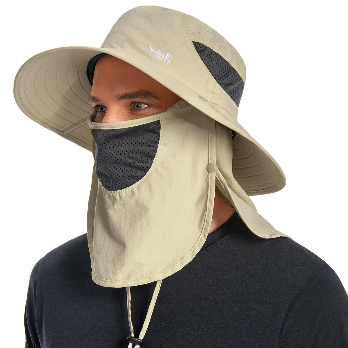 BASSDASH UPF 50+ Breathable Sun Hat with Removable Face Cover and Neck Flap Wide Brim Bucket Hat for Fishing Hiking Men Women