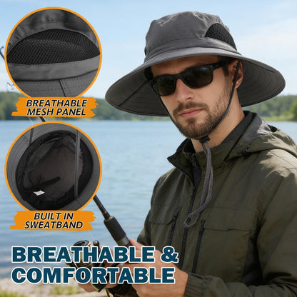 Wide Brim Sun Bucket Hat, Waterproof Boonie Hat for Men & Women
