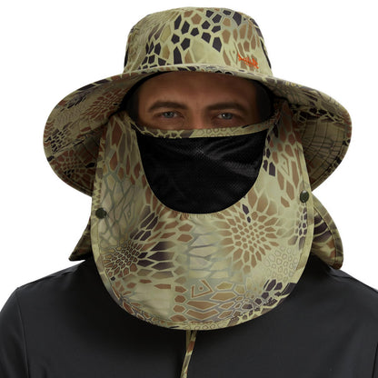 BASSDASH UPF 50+ Breathable Sun Hat with Removable Face Cover and Neck Flap Wide Brim Bucket Hat for Fishing Hiking Men Women