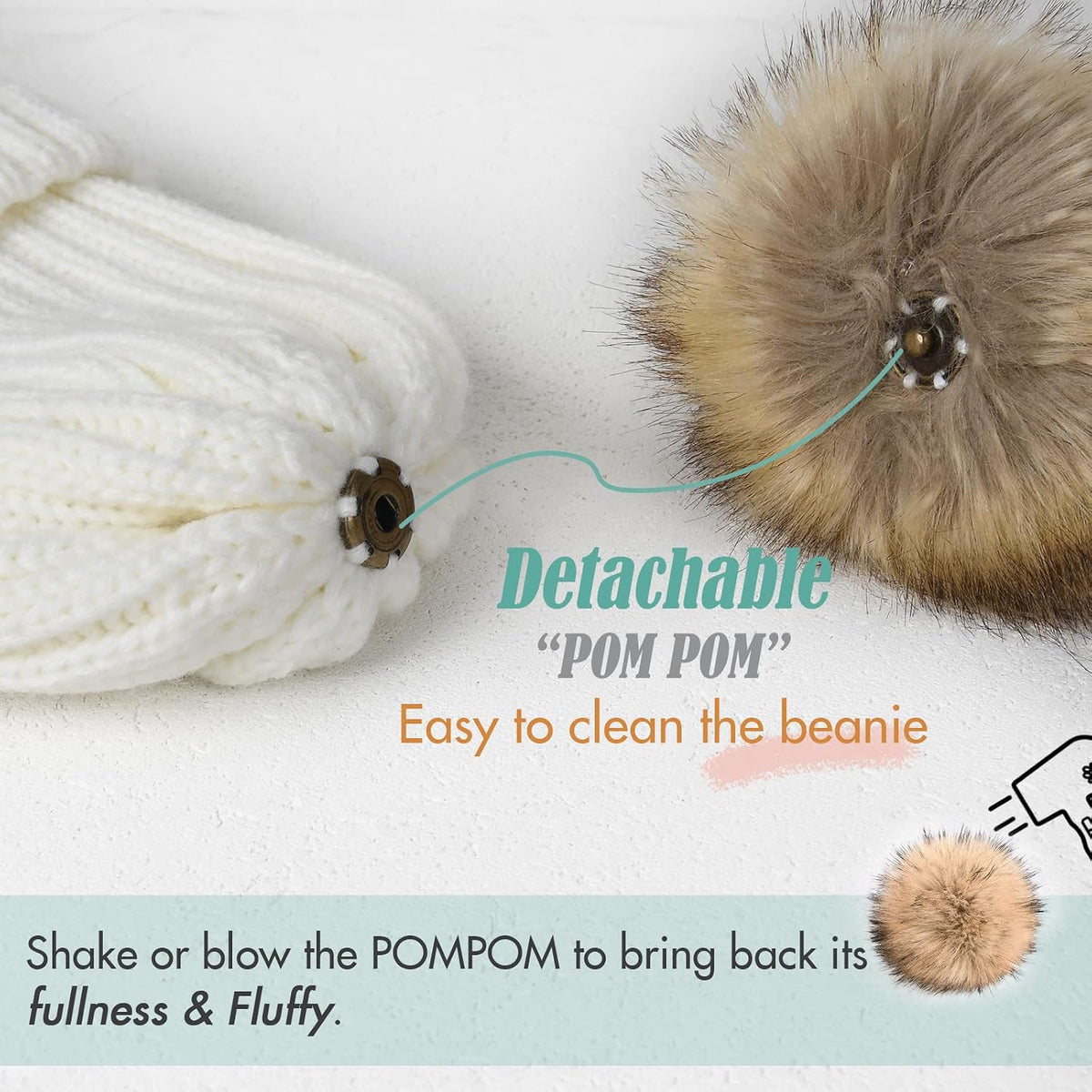FURTALK Womens Winter Beanie Hat Satin Lined Faux Fur Pom Pom Beanies Hat for Women Winter Warm Knit Hats