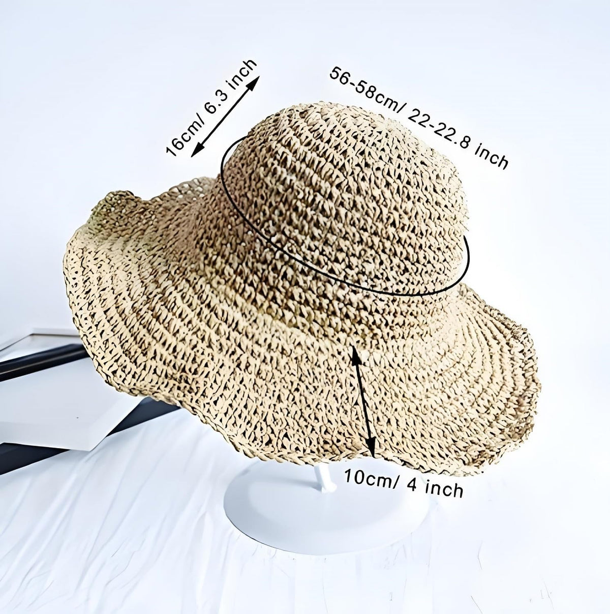 Women Straw Hat Wide Brim Beach Sun Cap Foldable Large Lady Floppy 100% Natural Paper Braided for Travel Decoration Summer Vacation Soft Lightweight and Breathable (Beige)
