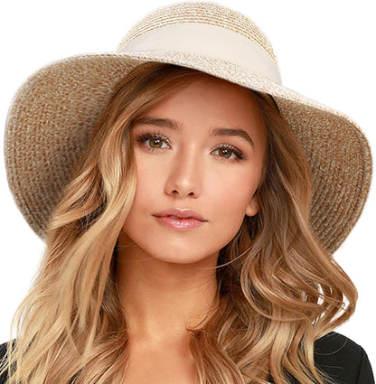 FURTALK Womens Beach Sun Straw Hat Wide Brim UV Protection Travel Hat