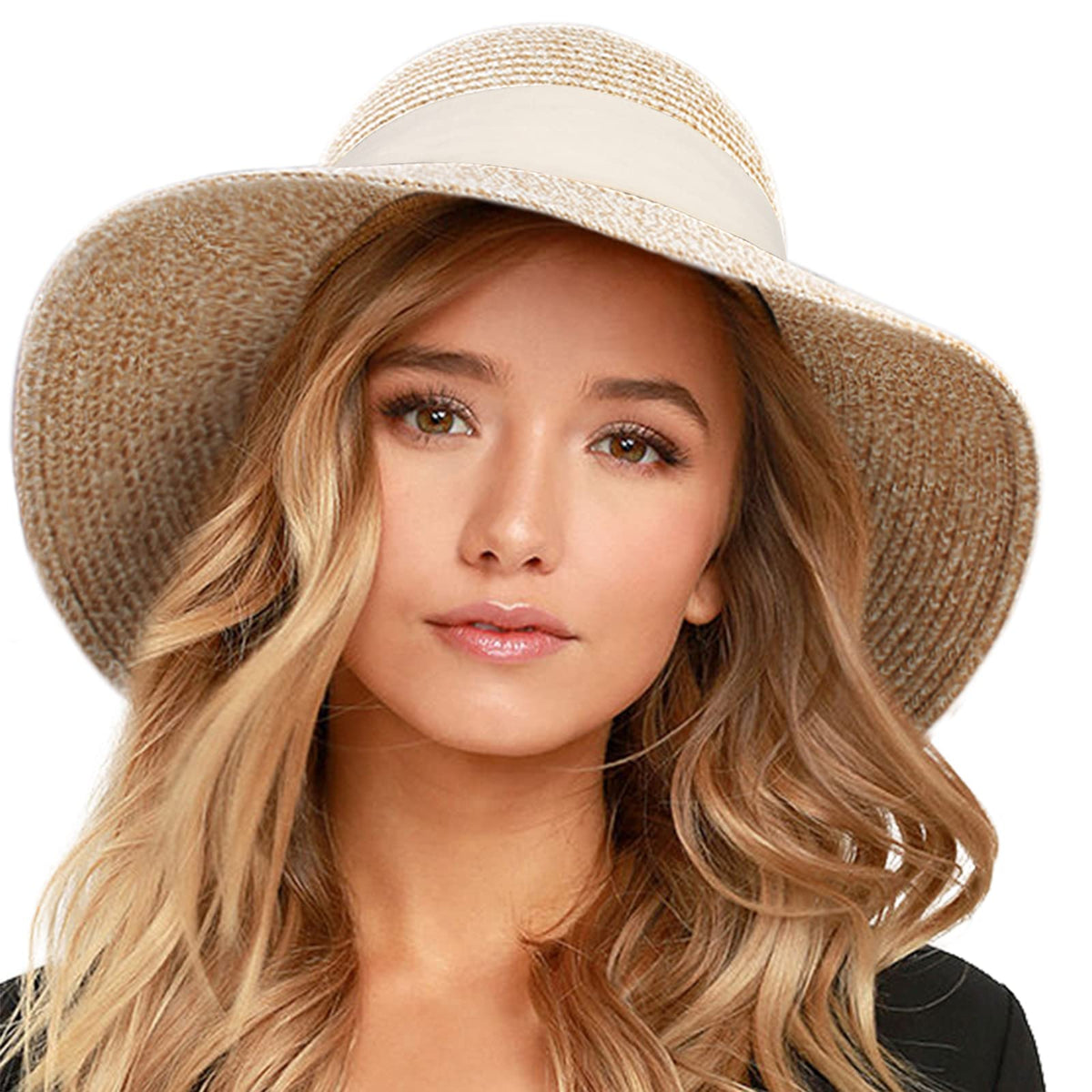 FURTALK Womens Beach Sun Straw Hat Wide Brim UV Protection Travel Hat