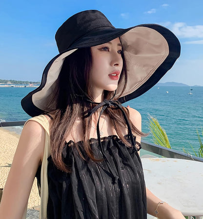 HUAMULAN Women Summer Vacation Wide Brim Sun Hat Reversible Fishing Hats