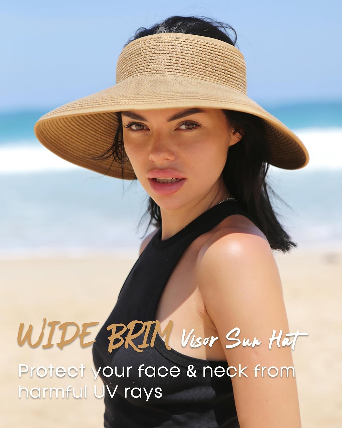 FURTALK Womens Sun Hat with Ponytail Hole Wide Brim Beach Straw Visor