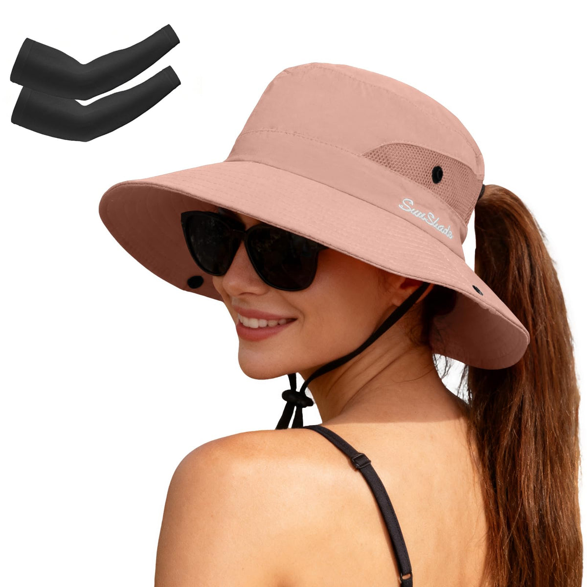 ZOORON Women's Ponytail Safari Sun Hat,Wide Brim UV Protection Bucket Hat