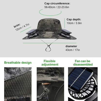 Fishing Hats with Sunglasses, Wide Brim Sun Hat with 2 Solar Fan, USB & Solar Powered Fishing Hats, Solar Fan Hats UPF 50+