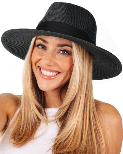 FURTALK Womens Mens Wide Brim Straw Panama Hat Fedora Summer Beach Sun Hat