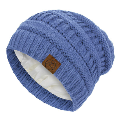 Beanies Women Satin Lined Beanie Winter Hats for Women Silk Lined Slouchy Beanie for Winter Warm Knit Cuffed Beanie Hat