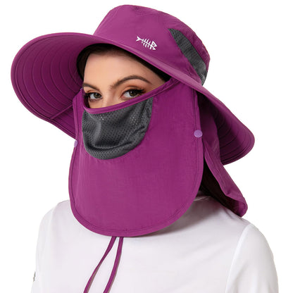 BASSDASH UPF 50+ Breathable Sun Hat with Removable Face Cover and Neck Flap Wide Brim Bucket Hat for Fishing Hiking Men Women