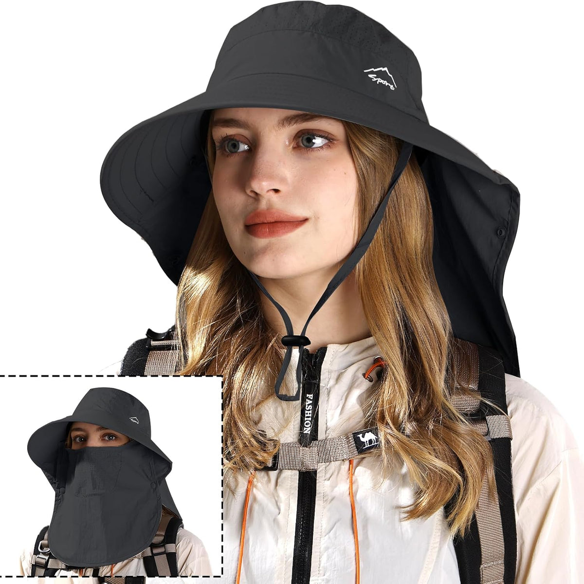 Rosoz Sun Hat for Men Women with Neck Flap& Removable Face Cover Wide Brim