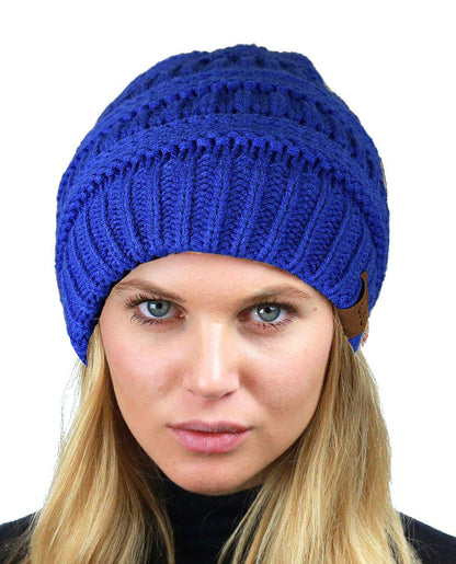 C.C Unisex Chunky Soft Stretch Cable Knit Warm Fuzzy Lined Skully Beanie