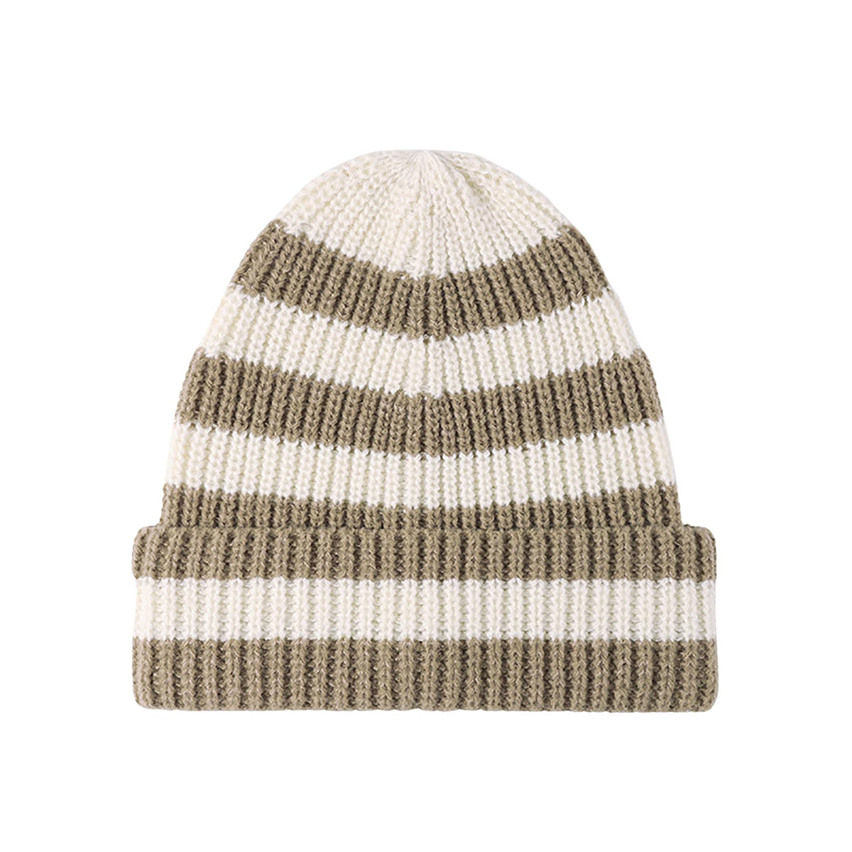 CORIRESHA Unisex Fashion Striped Beanie Cuffed Winter Warm Cozy Chunky Rib Knit Hat