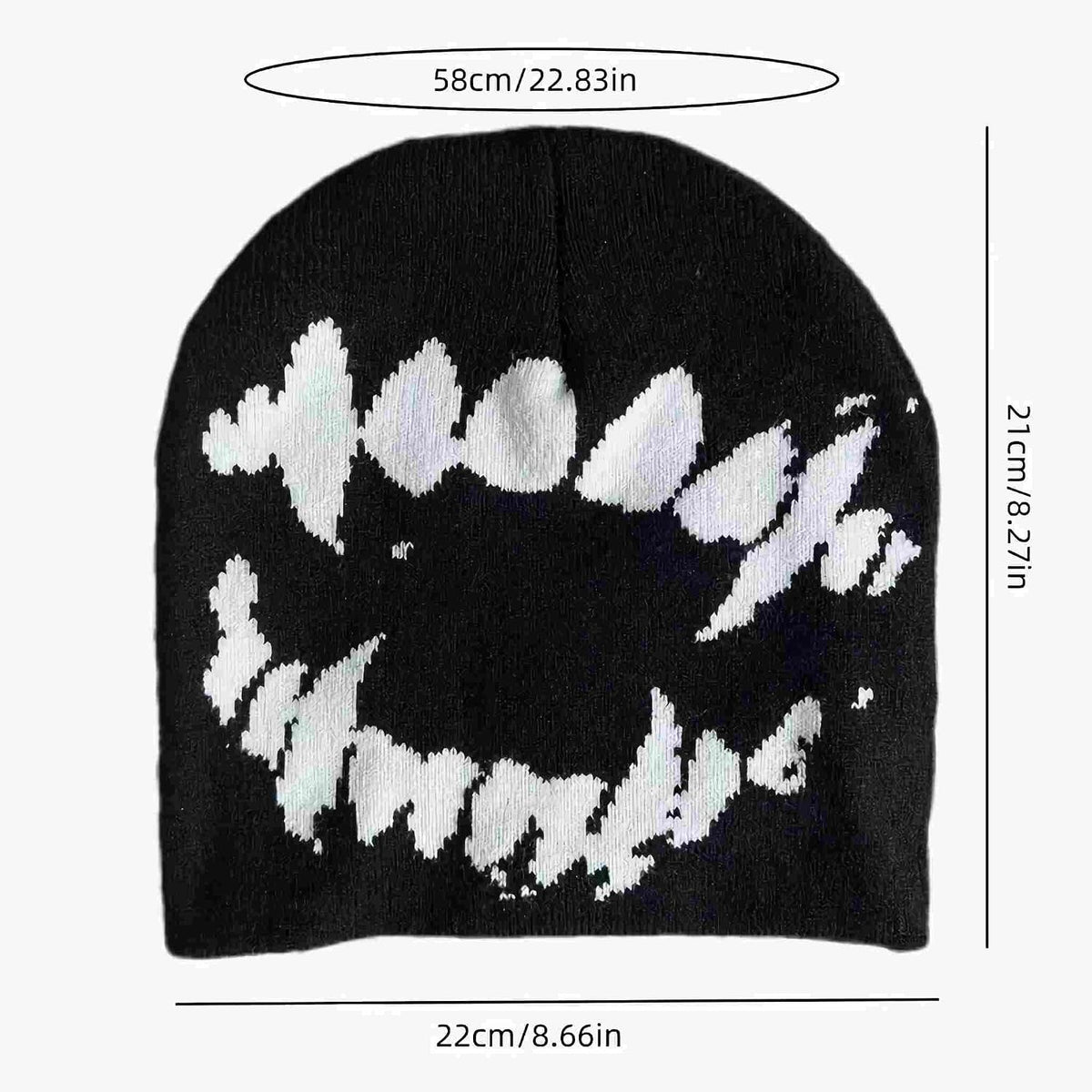 Black Graphic Beanie for Men Women, Streetwear y2k Knitted Hat, Slouchy Goth Skull Cap (2 pcs)