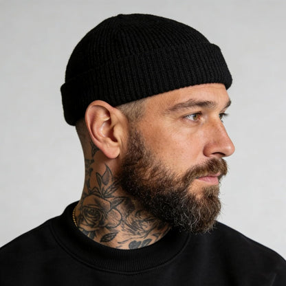 Wool Fisherman Beanies for Men Knit Fall Winter Beanie Hat Skull Cap