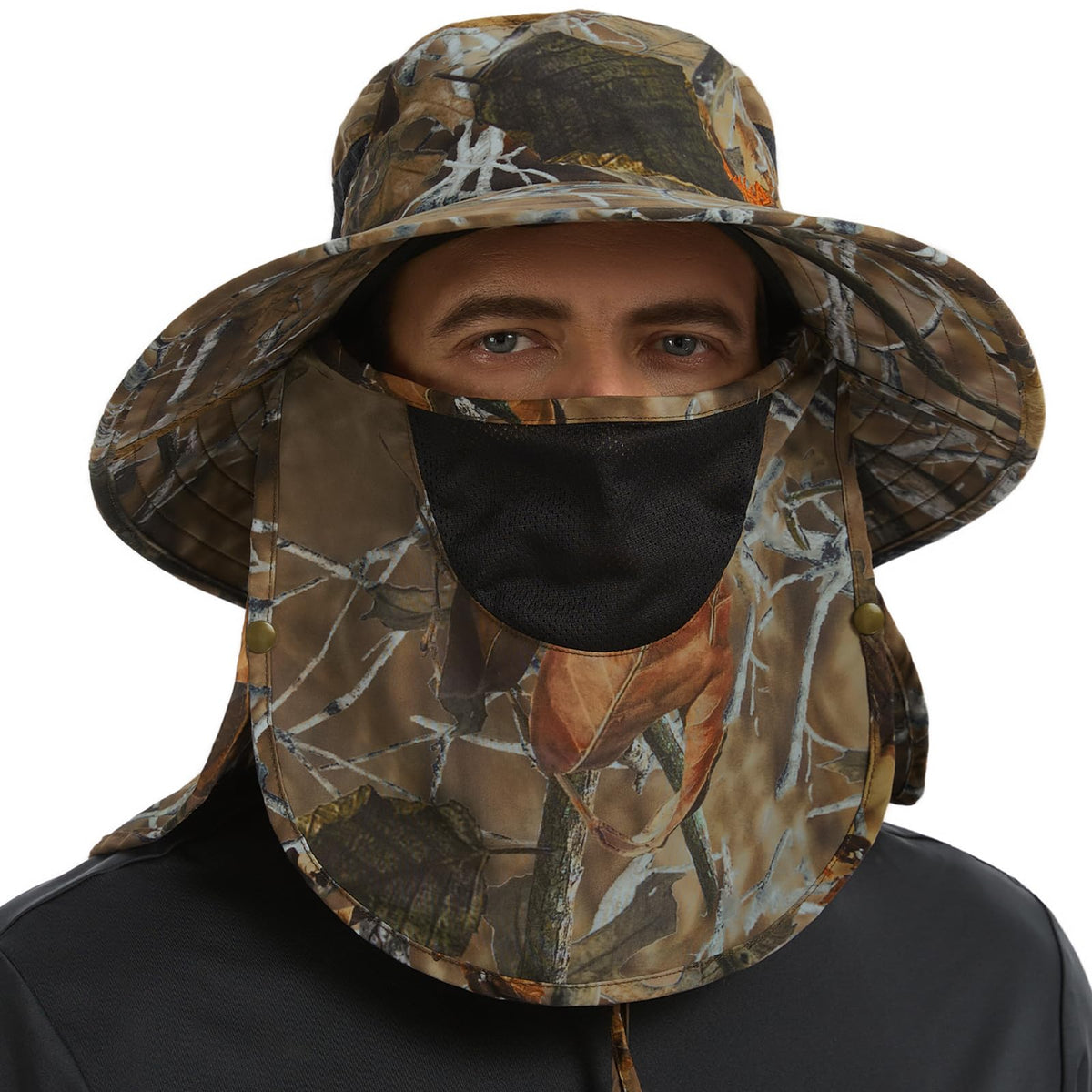 BASSDASH UPF 50+ Breathable Sun Hat with Removable Face Cover and Neck Flap Wide Brim Bucket Hat for Fishing Hiking Men Women