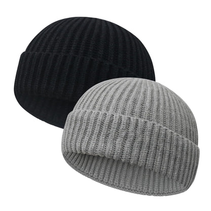 Wool Fisherman Beanies for Men Women Short Cuff Knit Beanie