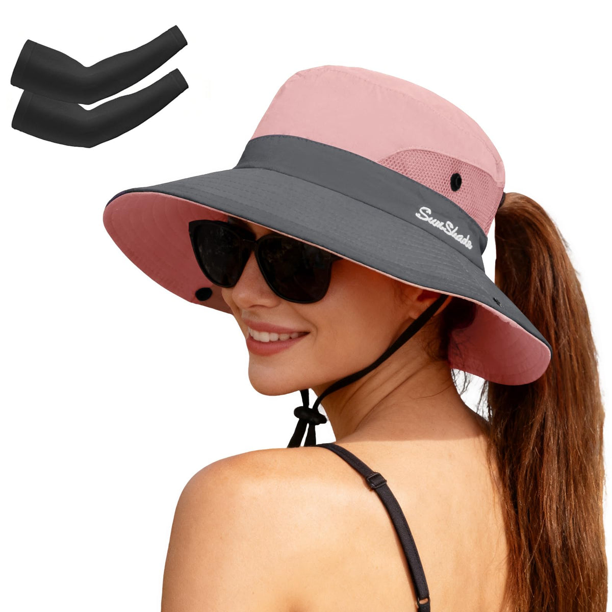 ZOORON Women's Ponytail Safari Sun Hat,Wide Brim UV Protection Bucket Hat