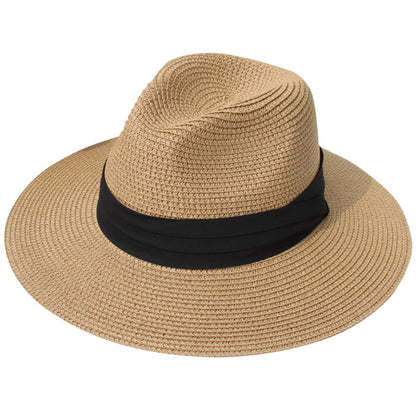 Lanzom Women Wide Brim Straw Panama Roll up Hat Fedora Beach Sun Hat UPF50+