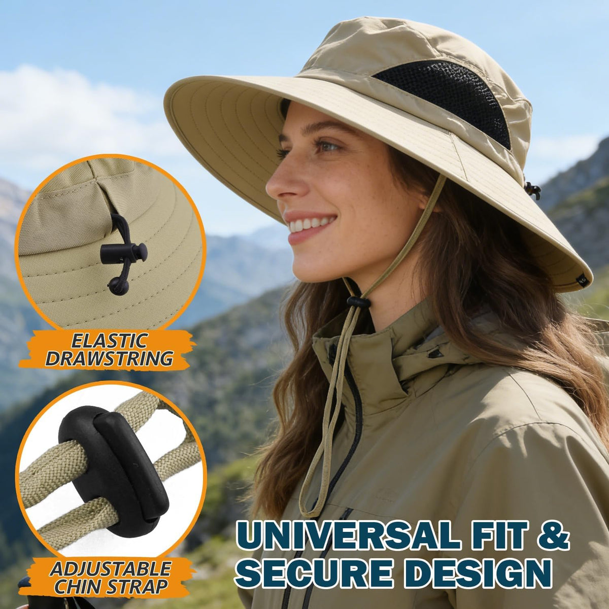 Wide Brim Sun Bucket Hat, Waterproof Boonie Hat for Men & Women
