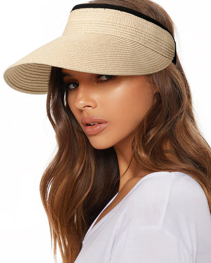 FURTALK Womens Sun Visor Hat Straw Sun Visors for Women Summer Packable Ponytail Beach Hats for Women Travel UPF 80+