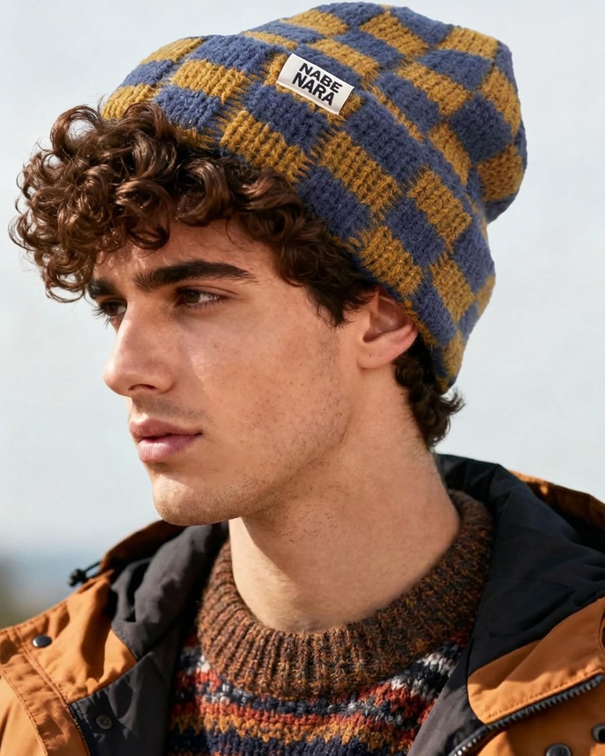 CLAPE Womens Cute Slouchy Beanies Hats, Winter Warm Chunky Checkered Beanie Large Cuff Knitted Hat Ski Cap for Cold Weather