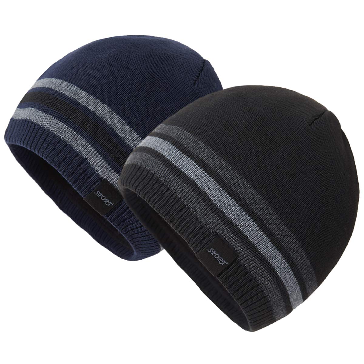 Mens Winter Warm Knitting Hats Plain Skull Beanie Cuff Toboggan Knit Cap