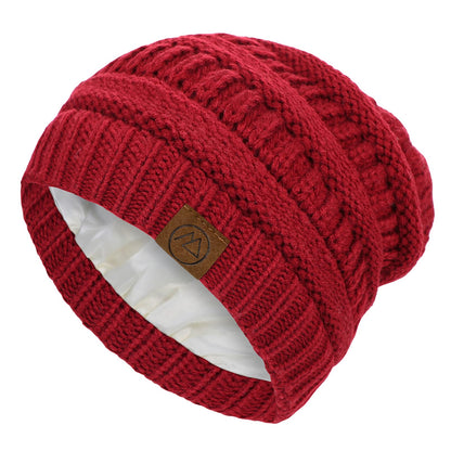Beanies Women Satin Lined Beanie Winter Hats for Women Silk Lined Slouchy Beanie for Winter Warm Knit Cuffed Beanie Hat