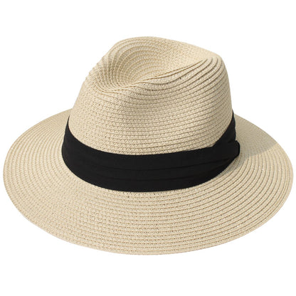 Lanzom Women Wide Brim Straw Panama Roll up Hat Fedora Beach Sun Hat UPF50+