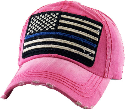 KBETHOS Flag USA America Military Thin Blue Line Thin Red Line Vintage Distressed Baseball Cap Dad Hat Unisex Adjustable…