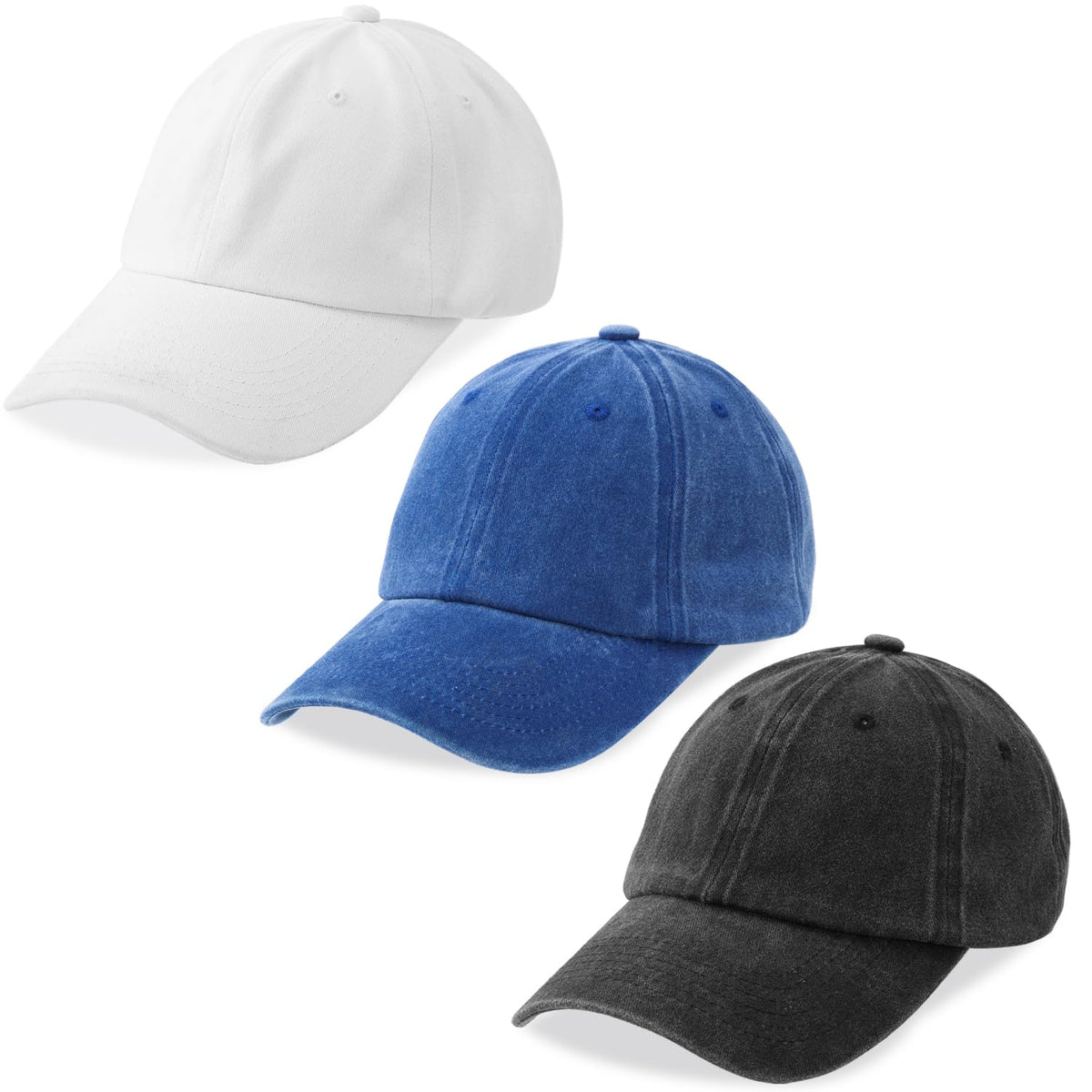 MEINICY 3 Packs Washed-Cotton Plain Baseball Cap, Adjustable Dad Hat