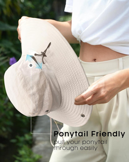 FURTALK Womens Sun Hat with Ponytail Hole Beach Hiking Summer Wide Brim UPF 50+ Outdoor Protection Foldable Bucket Hat