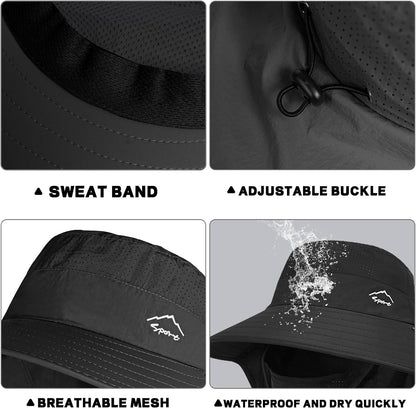 Rosoz Sun Hat for Men Women with Neck Flap& Removable Face Cover Wide Brim