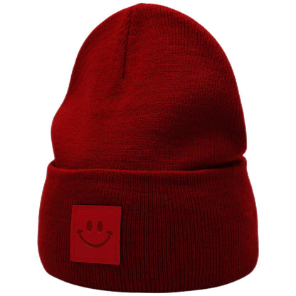 55cube Unisex Knit Cuffed Beanie Hats Warm Winter Caps with Leather Logos